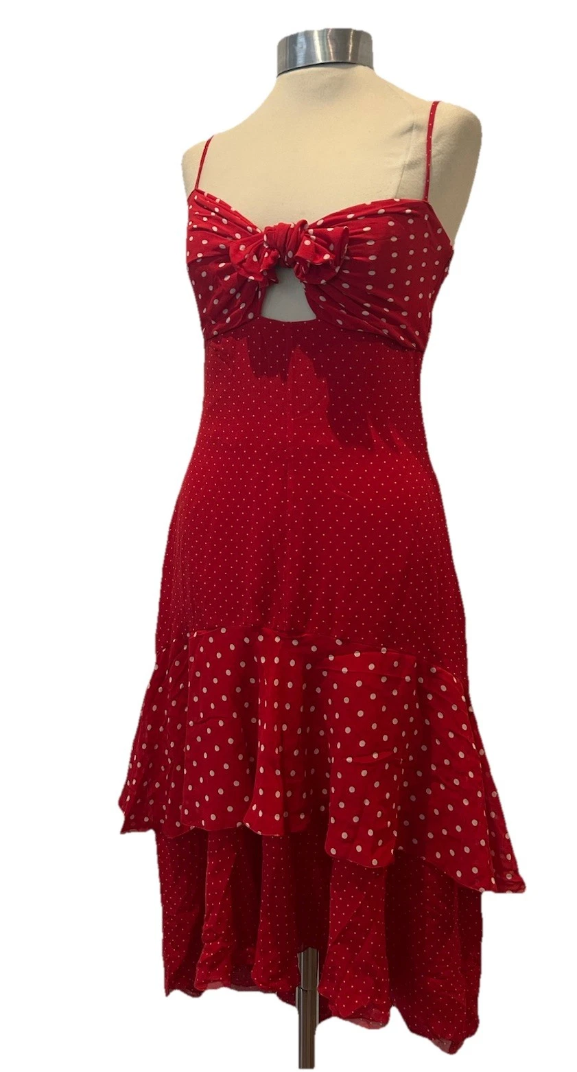 Abito flamenco vintage Valentino 100% seta rosso e bianco a pois a strati taglia 10