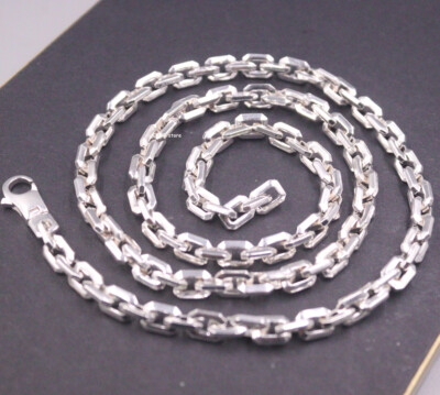 Echt S925 Sterlingsilber Halskette Herren 6 mm Quadrat Kabel Kette 24 Zoll/68-70 g