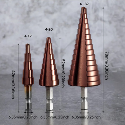 M35 HSS Kobaltkegel Schrittbohrer Bit titanbeschichteter Lochschneider, für Metall, Holz,
