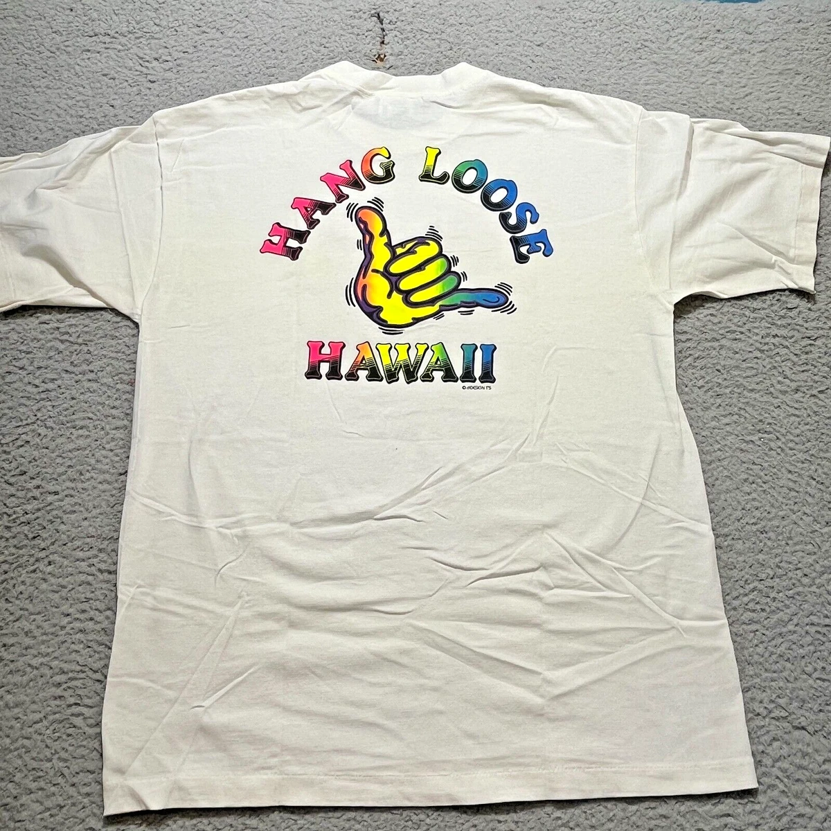 Hang Loose Hawaii T-Shirt Mens XL White Single Stitch Double Sided