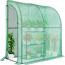 VIVOSUN Lean-to Mini Walk in Greenhous 79x39x83in w/ 3 Tier Flower Rack PE Cover