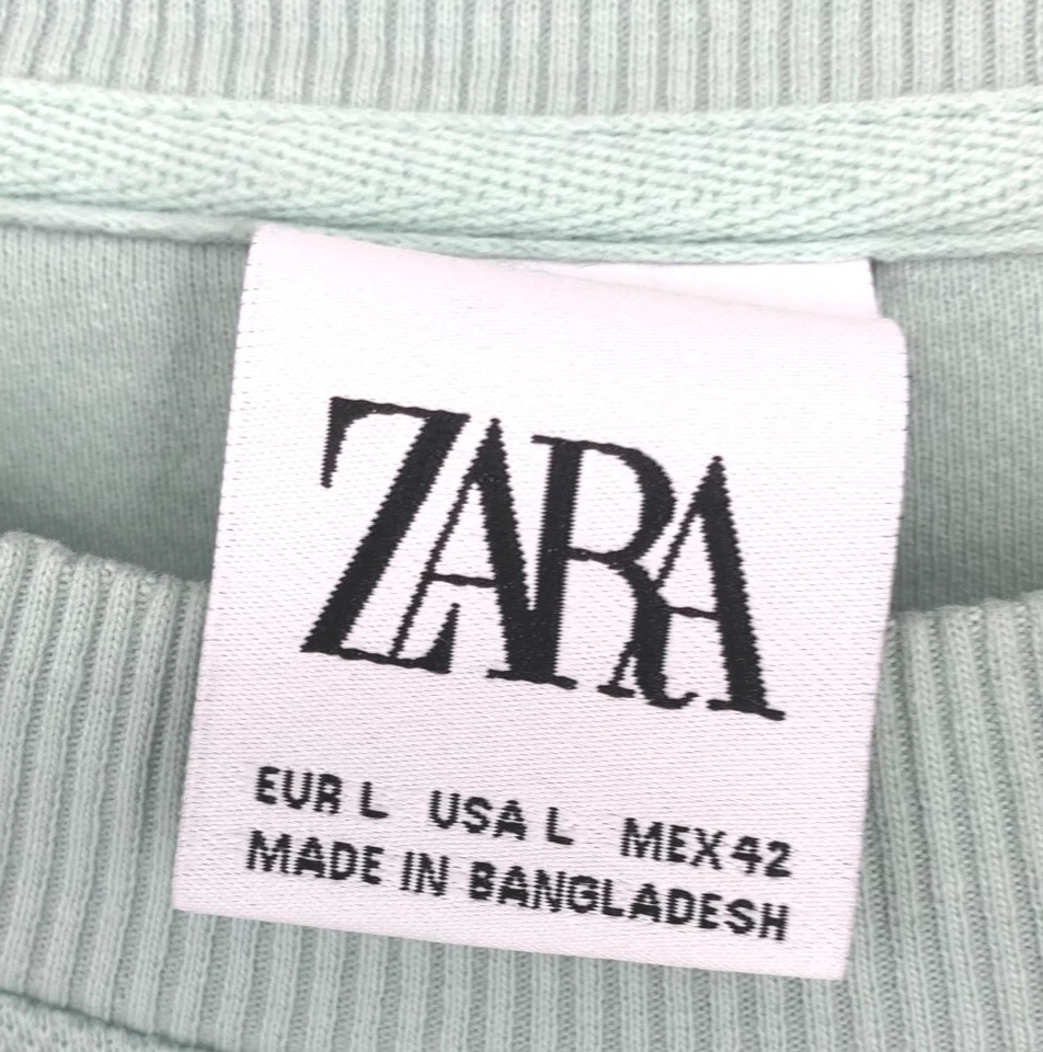 Zara Man Sz L Pique Textured Knit Mint Green Pullover Sweatshirt Sweater - Image 3 of 4