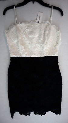 Milly Women's Sz 6 White/Black 3D Floral Lace Spaghetti-Strap Sheath Dress $395