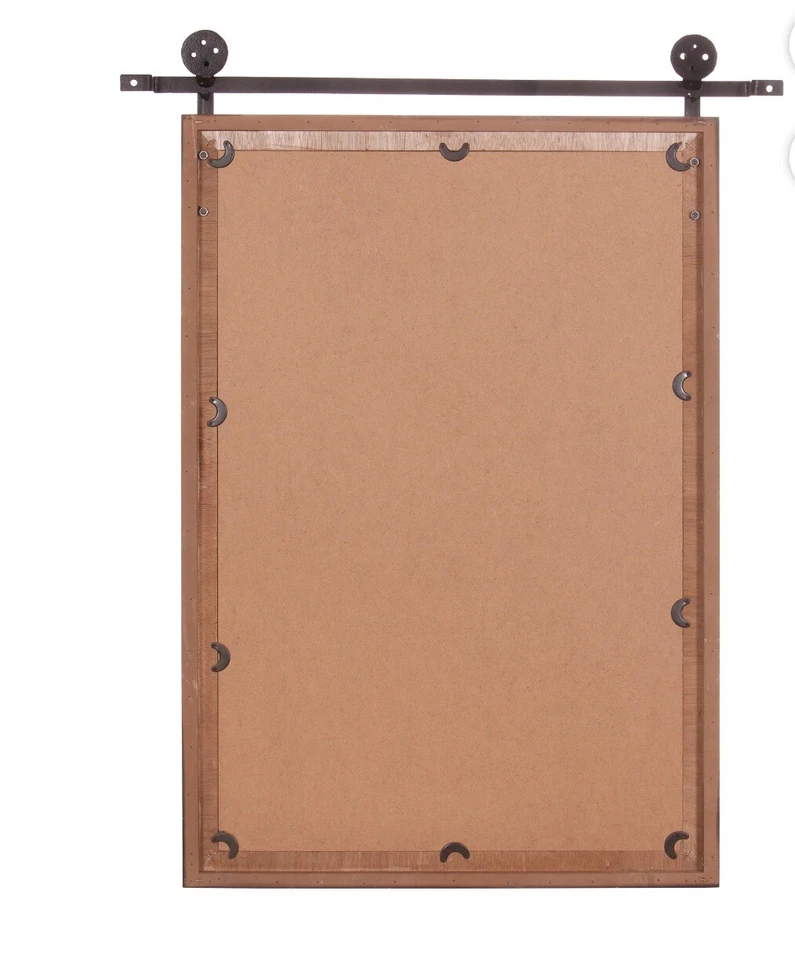 Patton Wall Decor 30x36 Sliding Barn Door Wood Window Wall Mirror, Brown - Image 3 of 3