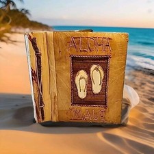 Hawaiian Photo Album Handmade of Leaves  Wood with Beautiful Design 7.5" 7.5"