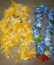 TEEN GIRLS WOMEN YELLOW WHITE FEATHER BOA COLORFUL FLOWER LEI one size fits mos