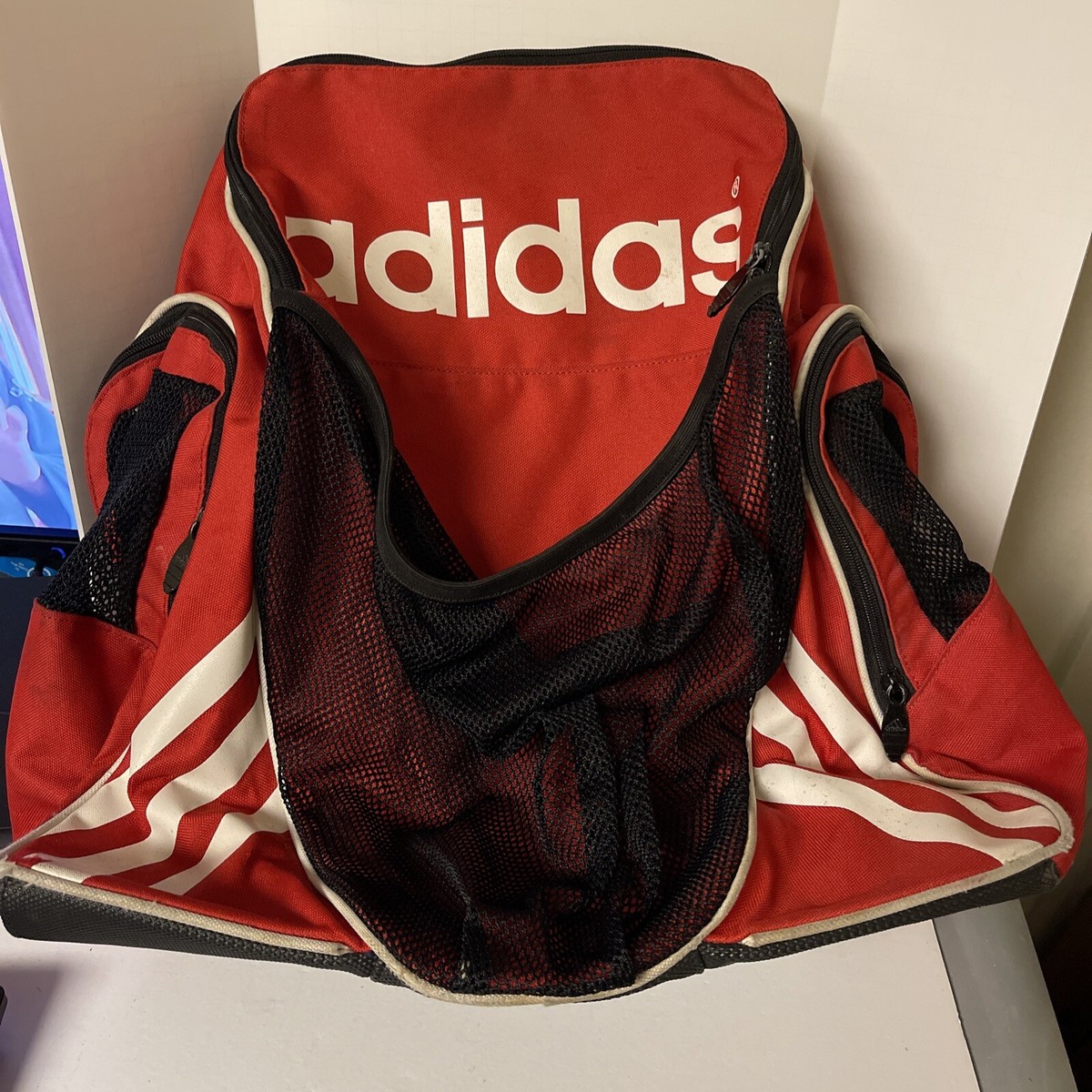 Vintage Adidas tennis Racket Storage Net Backpack Red White Black