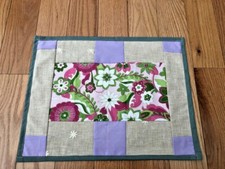Quilted Table Topper, gray, purple, and green, 12 x 15.5 new, polyester, liner