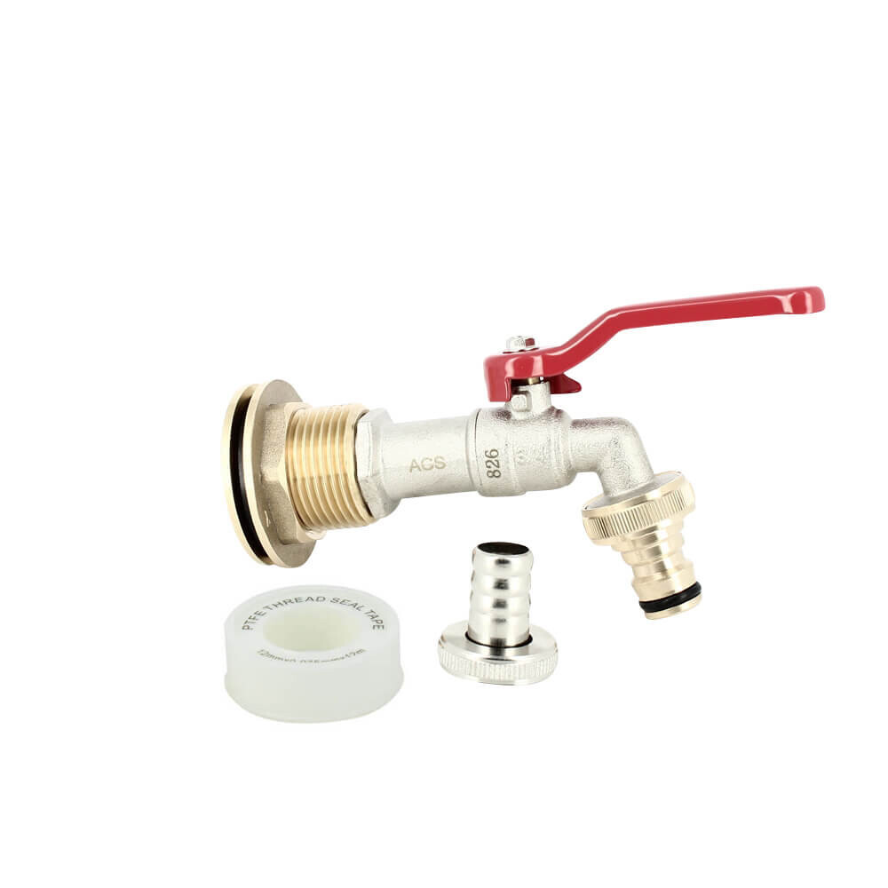 Passe paroi laiton mâle 1 - femelle 3/4 avec robinet ECO nez 20x27 arrosage jardin