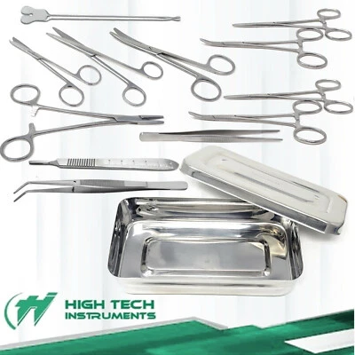 HTI BRAND Set of 13 Pcs Basic Minor Surgery Kit Stainless Steel Box Surgical Instruments