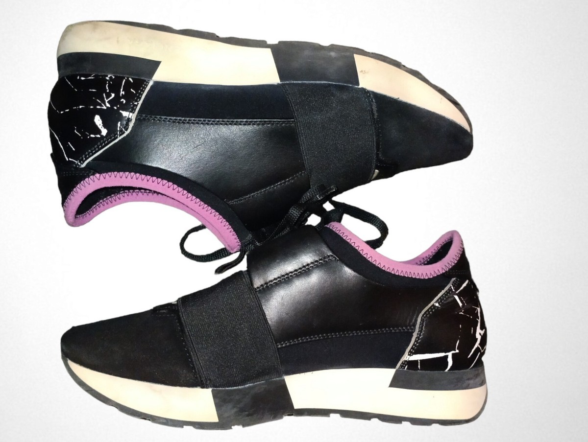 Balenciaga Race Runner Sneakers Black Leather & Mesh Size 37 | eBay