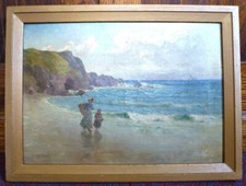 Antique Welsh Old Oil painting Sea J. Ford-Jones signed Art British Landscape