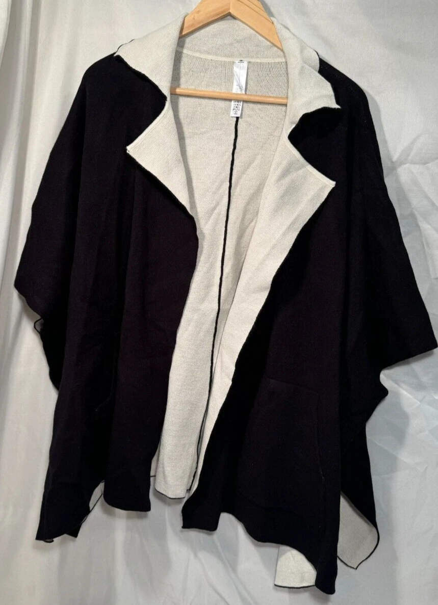 Womens Double Face Poncho M - L with Pockets Cardi Marla Wynne Layers Black Knit