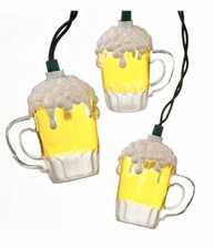 BEER MUG 10-LIGHT SET Incandescent Man Cave FOOTBALL PartY Kurt Adler NEW UL0565