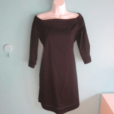 Theory Womens Size 6 Off Shoulder Black Cotton Blend Dress Zizinna 3/4 Sleeve