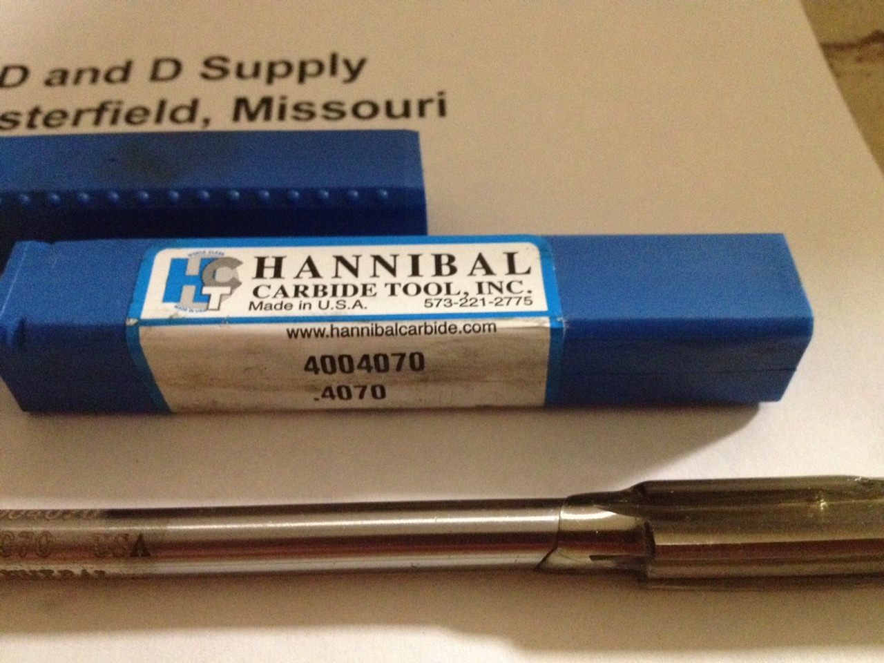 Hannibal .4070" Carbide Tipped, Straight Flute Chucking Reamer