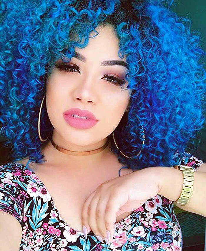 Short blue on sale curly wig