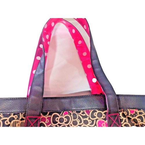 HTF Hello Kitty LoungeFly Black & Pink Tote Bag Leather Accent - Picture 5 of 7