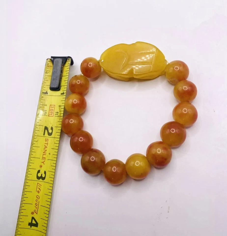 Pulsera Jade Vintage Color Naranja/Amarillo o Carmelo con Animal Tallado J3 Foto 3 de 3