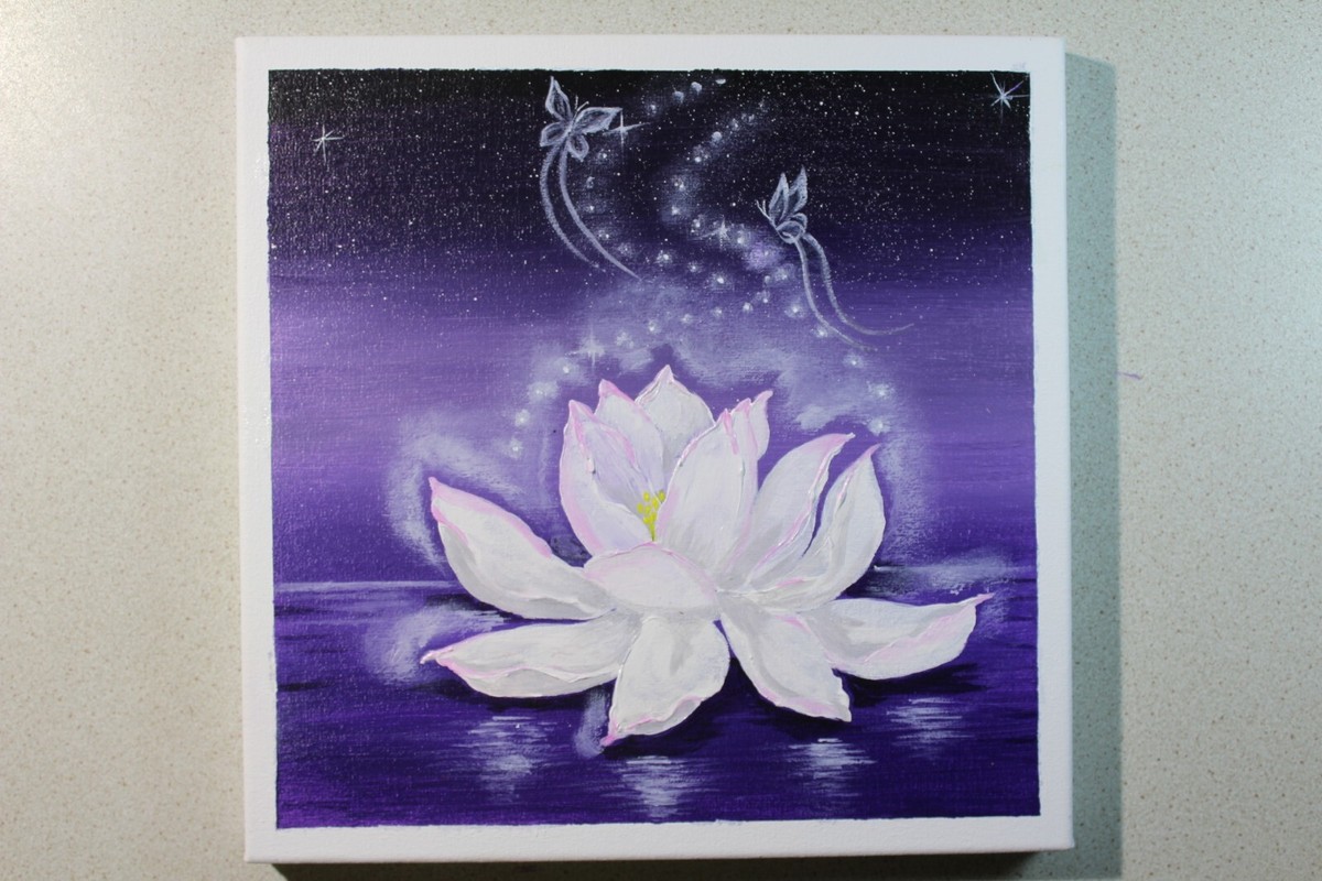 Vintage Lotus Flower Acrylic Painting YELLOW FLOWERS LOTUS PEONY