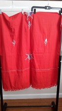 Women Pakistani Indian Dupatta Red Scarf Embroidered 33"x72" Fringes EUC