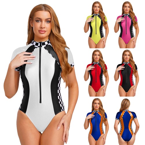 Womens One Piece Bodycon Jumpsuit Racing Suit Leotard Pool Party Bodysuit Bar - Picture 3 of 84