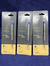3 X Parker Quink Flow Ball Point Pen BP Refill Refills Medium Nib Blue Ink New