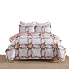 3 Pcs Cotton Double-Ring Chain Patchwork Quilt Bedspread Set