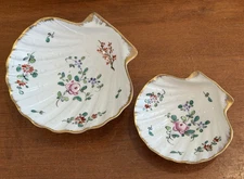 Pair Antique Limoges France Porcelain Footed Shell Shape Dishshes Roses & Gold