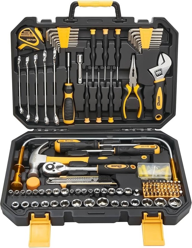 KOOPOOL Tool Set, Box Kit for Mechanic and Car, General Black Yellow 159 pcs