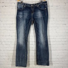 Miss Me Easy Bootcut Jeans Women's 34 Blue Stretch Stich Denim Western Pants