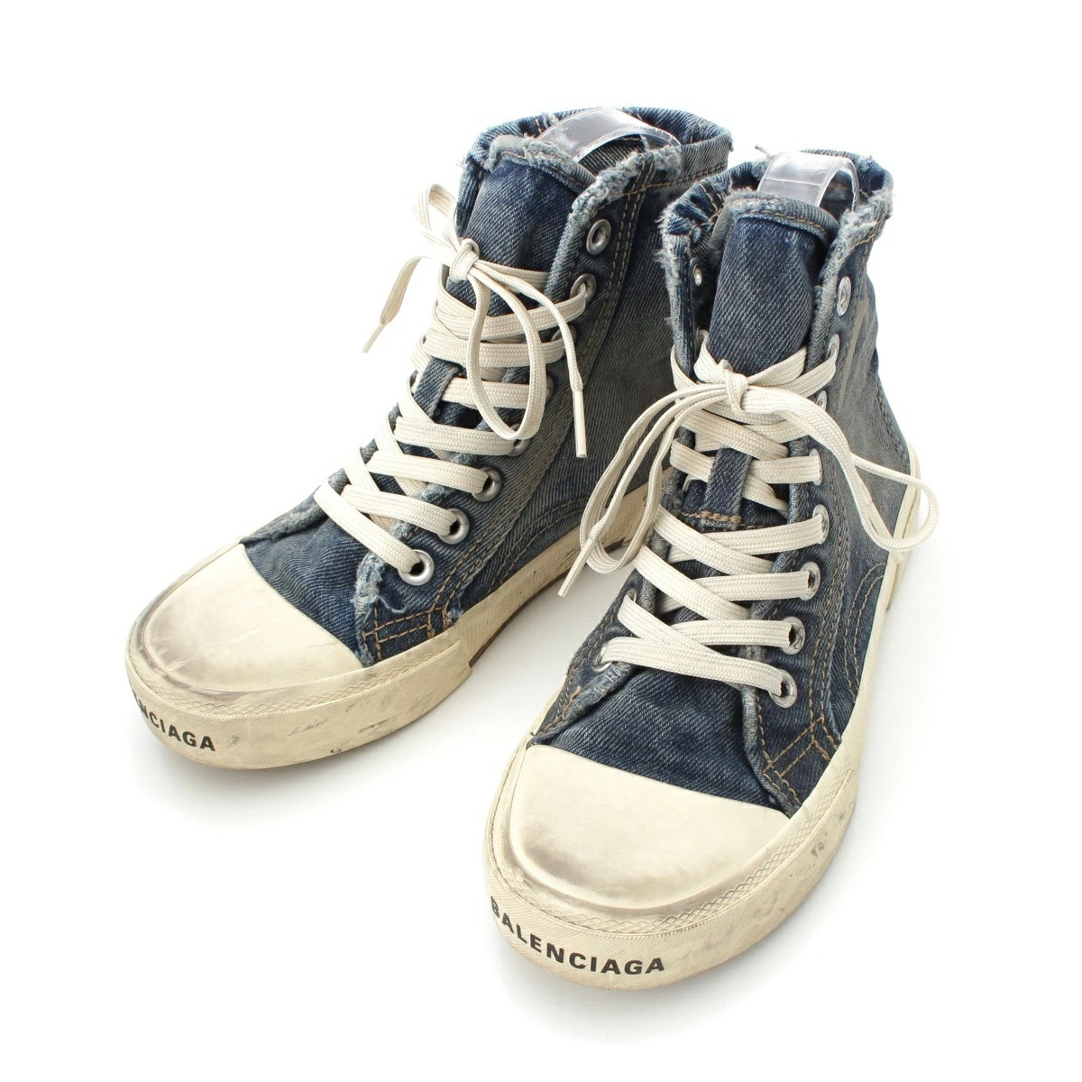 BALENCIAGA Damaged High Cut Denim Sneakers Shoes 688756 Indigo White 23cm From J