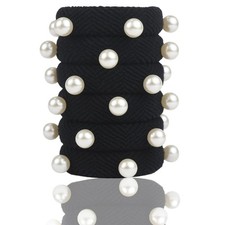 Thick Seamless Pony Holder with Pearls, Rubber Hair Bands for Thick or Curly ...