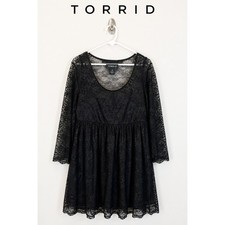 Torrid Black Lace Babydoll Tunic Dress Plus Size 3 Sheer Romantic Goth