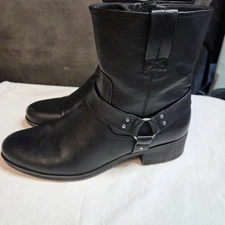 Frye and Co Elodie Black Vegan Leather Moto Harness Boots Women Size 10M