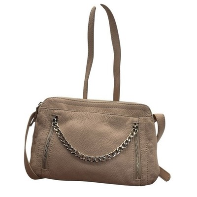 B. Makowsky Leather Crossbody Shoulder Bag with Chain Accent
