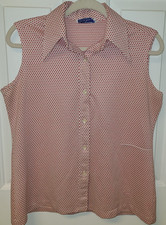 Vtg Ship N Shore Red Polka Dot Sleeveless Women's Large Collar Sz 16 Poly Knit