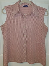Vtg Ship N Shore Red Polka Dot Sleeveless Women's Large Collar Sz 16 Poly Knit