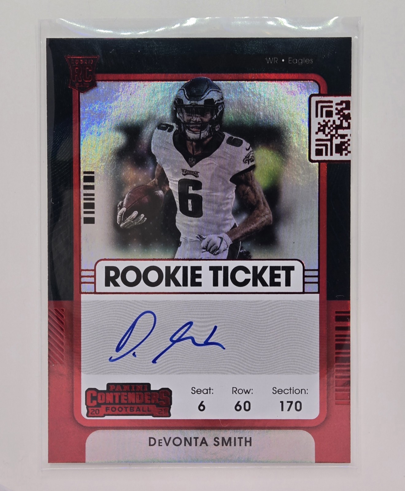 DeVONTA SMITH 2021 PANINI CONTENDERS FB #107 ON CARD AUTO VARIATION RC EAGLES