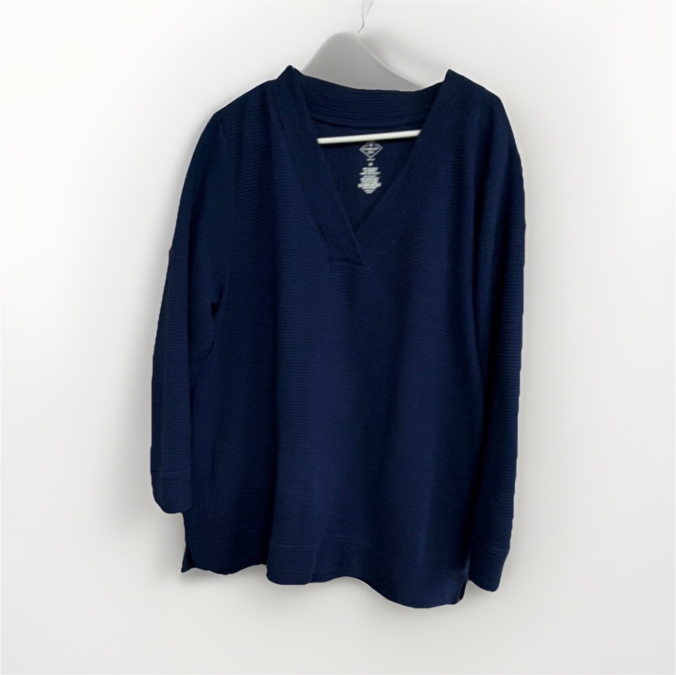 St. John's Bay Navy Blue V-Neck Long Sleeve Knit Pullover Women's 1X