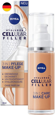NIVEA Hyaluron Cellular Filler 3In1 Pflege Make-Up Dunkel (30 Ml), Feuchtigkeits