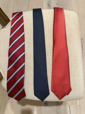 Lot Of 3 Ties Red Polka Dot, Navy, Red Stripe Includes The Tie Bar