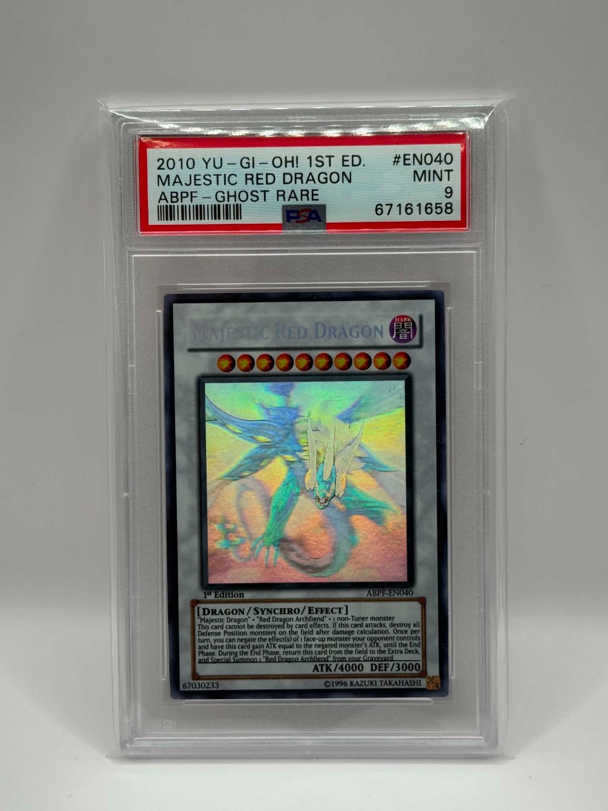 2010 YuGiOh! Majestic Red Dragon 1st Edition Ghost Rare ABPF-EN040 PSA 9 MINT view 1