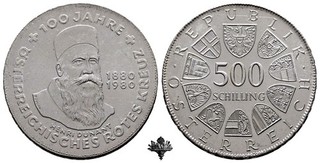 ÖSTERREICH 500 schilling 1980 SILVER Silbermünze Austria