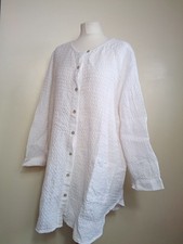 Sahara White 100% Linen 5 Long Jacket Shirt Lagenlook Summer Pockets Button Down