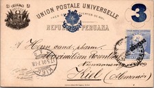 1901 Lima Peru Postal Stationery Foreign Postcard Cover to Kiel Germany
