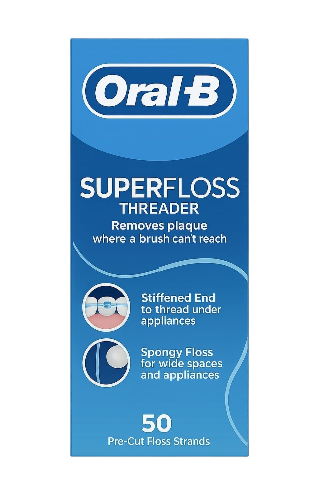Oral-B Superfloss Threader Removes Plaque Dental Floss For Braces 50 Strands X 3