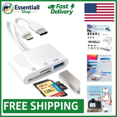 Compact USB C Dual Port Card Reader for Quick Transfers - iOS & Mac Compatible