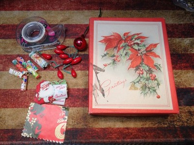 Vintage 1950's Christmas Gift Box with Labels and Decorative Scotch Tape