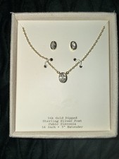 14k Gold Dipped sterling silver Oval CZ Necklace & Earrings Set, 16in + 2in Ext